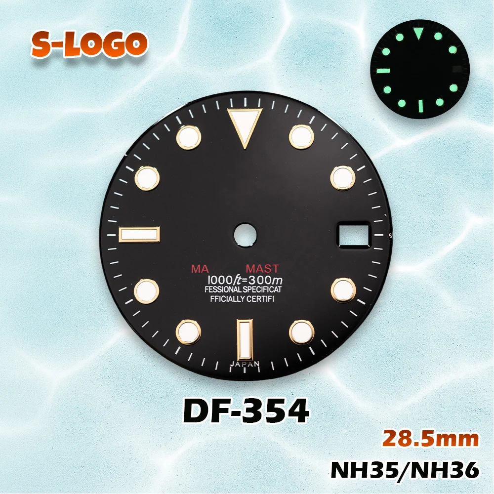 28.5mm S Logo SUB Green Blue Gradient Dial with Green Luminous | Men's Watch Modification Accessories