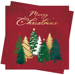 Christmas Napkins Christmas Table Decorations Red Christmas Tree Disposable Napkins 33X33cm Xmas Napkins Serviet Xmas Party Deco