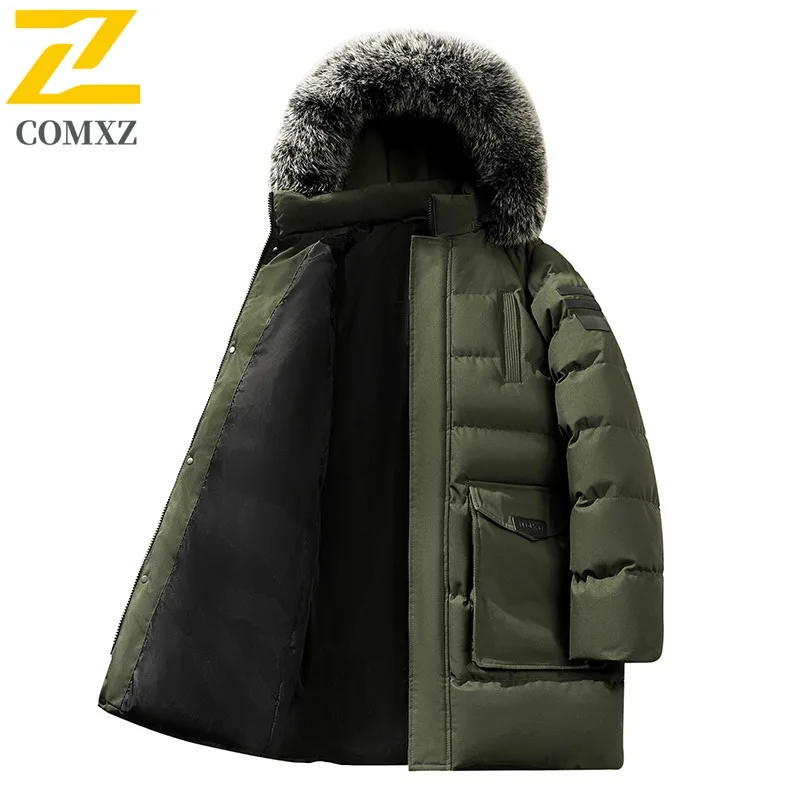 COMXZ Chaqueta de algodón con forro polar grueso para hombre, abrigo cálido informal de invierno de talla grande para exteriores, abrigo cálido de longitud media, cortavientos táctico cálido