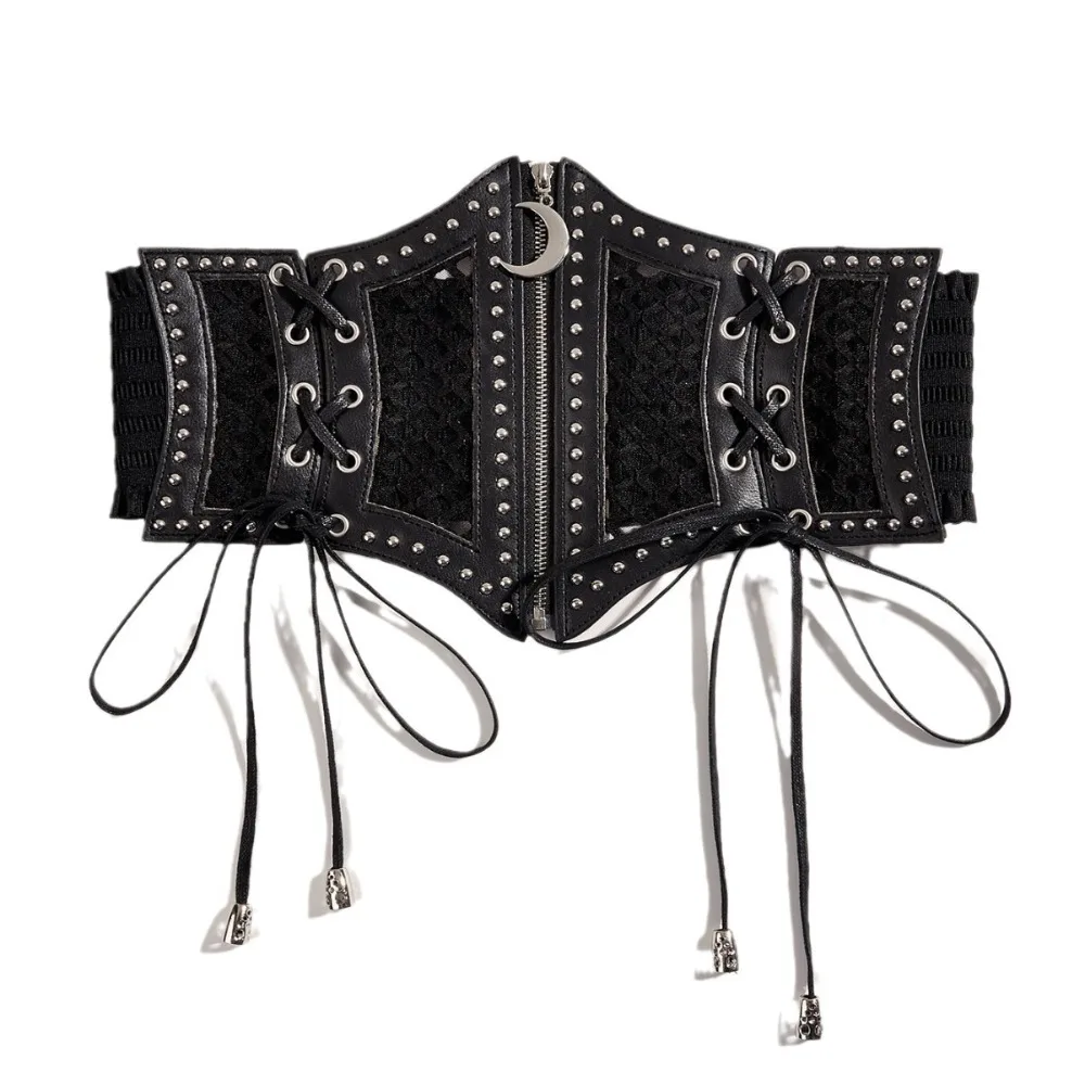 Ciondolo con cerniera lunare Fascia da smoking con stampa leopardata Cintura in pelle PU a vita alta con corsetto cavo Cintura per abito Cintura larga