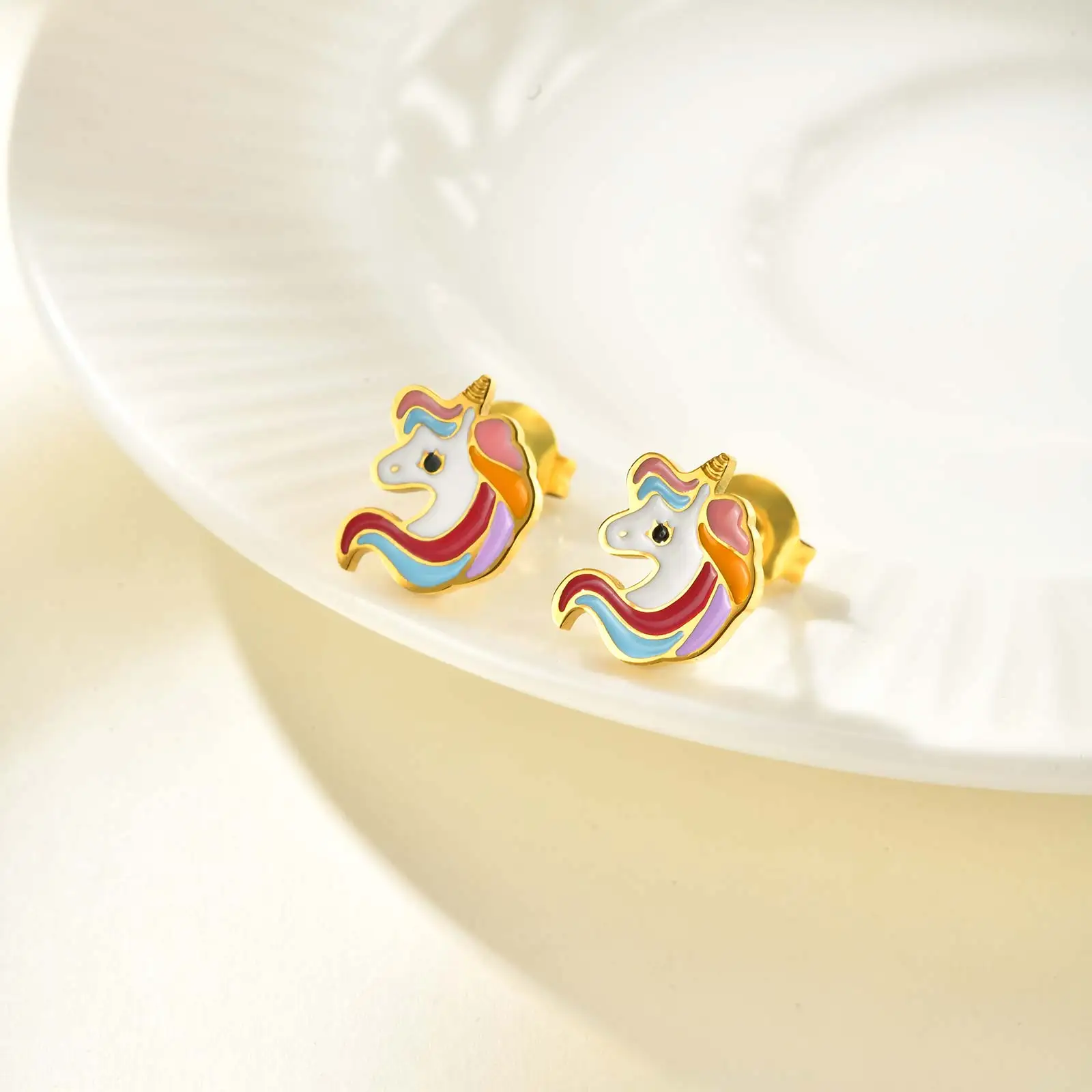 Cute Rainbow Unicorn Stud Earrings for Women