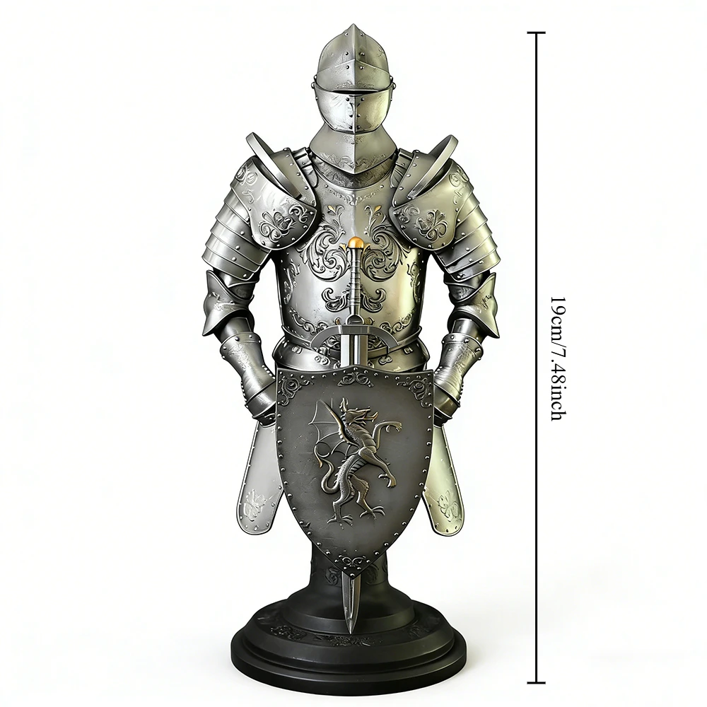 190mm Medieval Knight Armor Europe Resin Ornaments for Home Decoration Finished Colored Product DIY Self-assembly Model