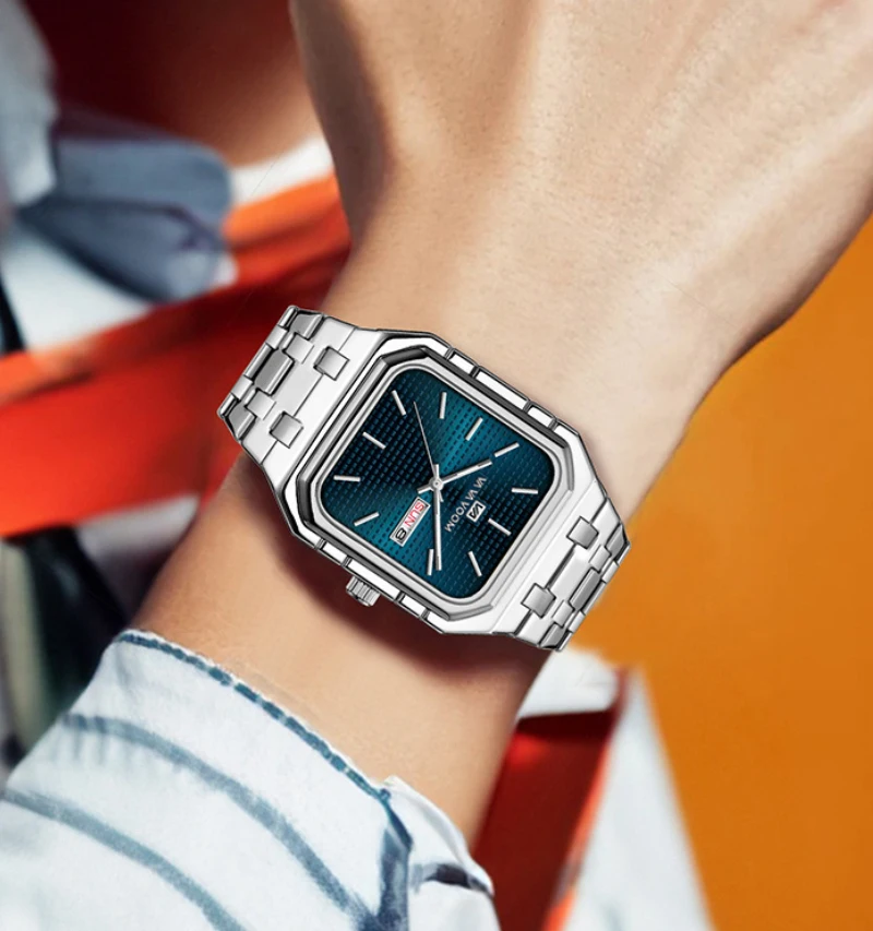 UTHAI New Men's Watch Business Casual Waterproof Luminous Stainless Steel Wristband Rectangular Quartz Watches For Men