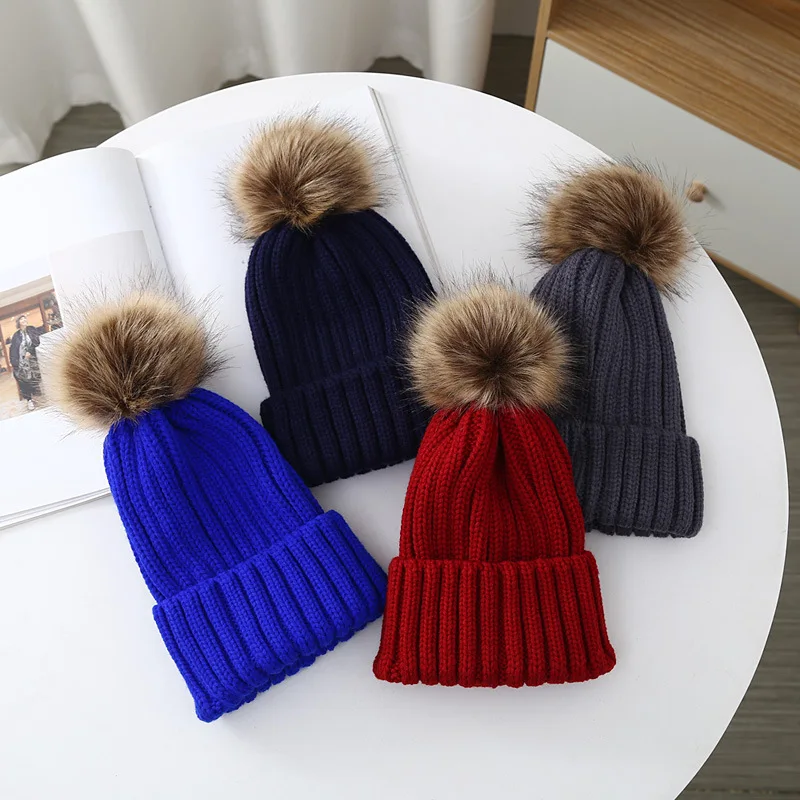 Personalized Embroidery Name Autumn and Winter Hat Men's and Women's Wool Ball Hat Candy Color Children's Hat Pullover Hat