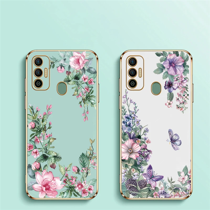 حافظة لهاتف انفينيكس تكنو سبارك 20 20C 7 8 10 Pro 8C 7T 5 Air 5 6 Go 2024 2023 2022 2021 2020 غطاء مقاوم للصدمات مطلي بالزهور