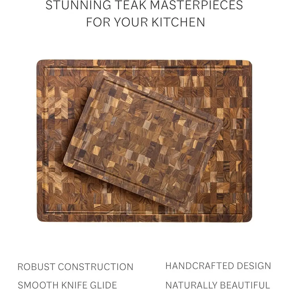 لوح تقطيع الحبوب ذو نهاية خشب الساج المتوسط مع أخدود العصير - معتمد من FSC، صديق للسكين #6