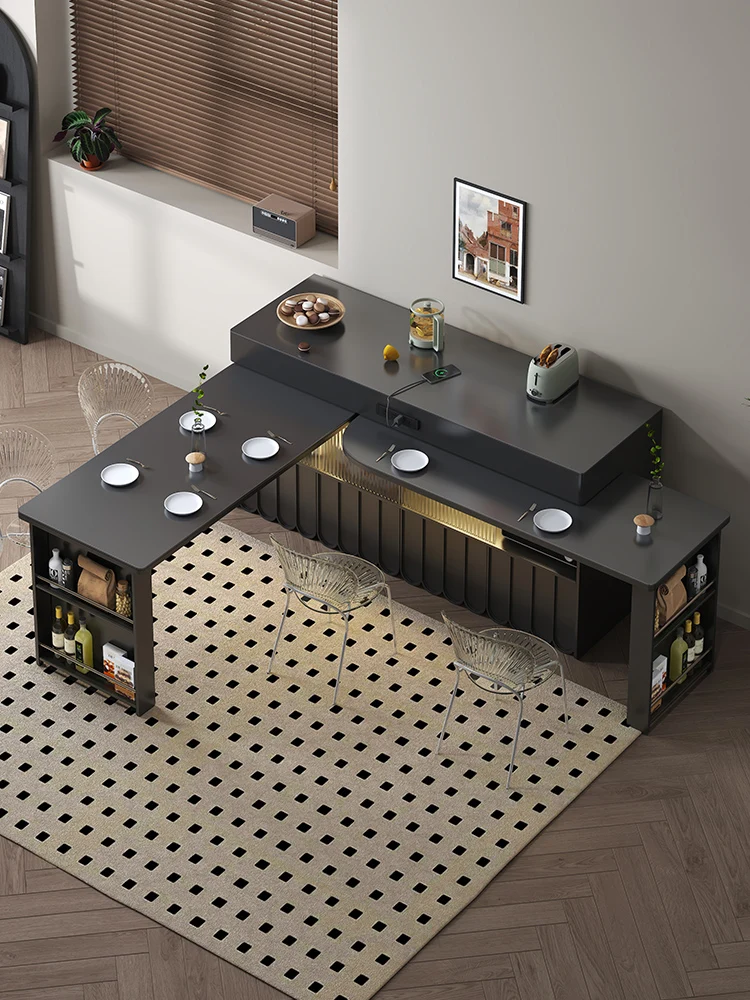 

French island dining table integrated household retractable small apartment bar High Quality