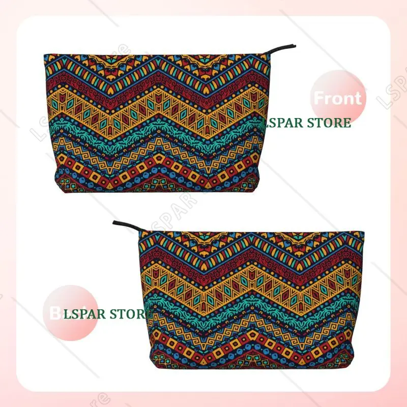 African Abstract Ethnic Tribal Travel Makeup Bag Small Waterproof Cosmetic Bag Women Purse Mini Portable Traveling Organizer