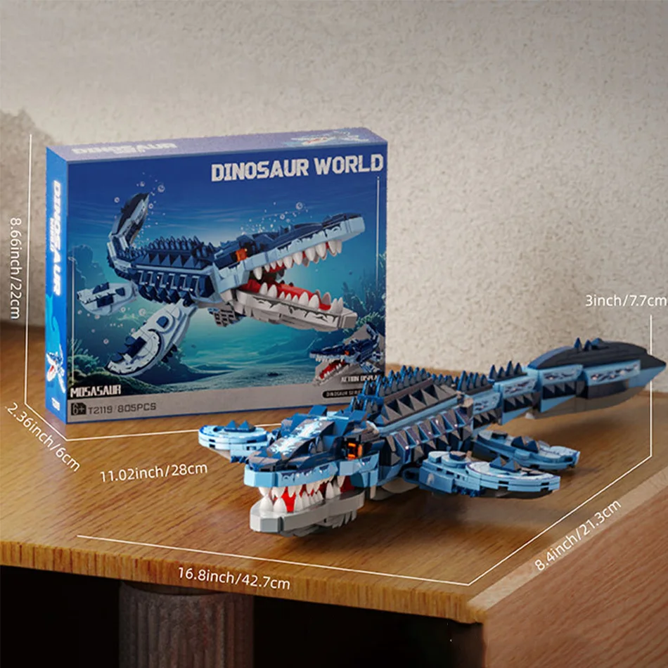 

Bule Mosasaurus Building Blocks Assembly Puzzle Bricks Educational Model Toy Set For Kids Gifts Desktop Decoration Ornament