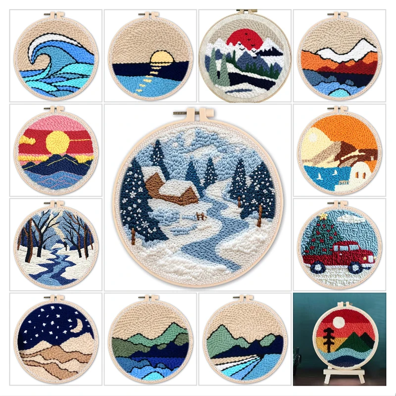 

Punch Needle Embroidery Set For Adults Cross Stitch Punch Needle Poke Embroidery Kit Winter Landscape Needlework Diy Crafts