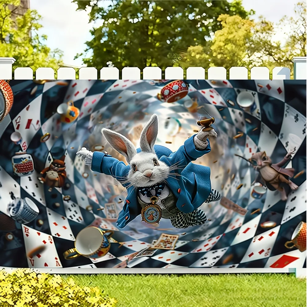Unique Playing Card Tapestry Wall Hanging Rabbit Character Bohemian Home Decor Art Polyester Print for Alice Wonderland Style Ro