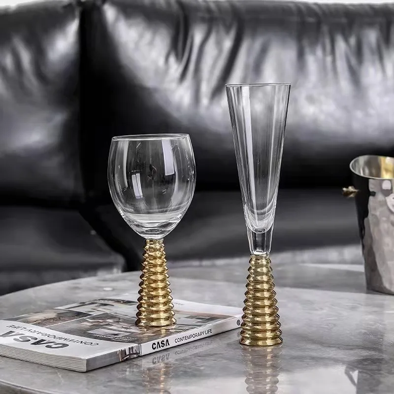 INS Affordable Luxury Style Silver Glass Goblet Black Thread Red Wine Glass Champagne Glass Banquet Wine Accessories