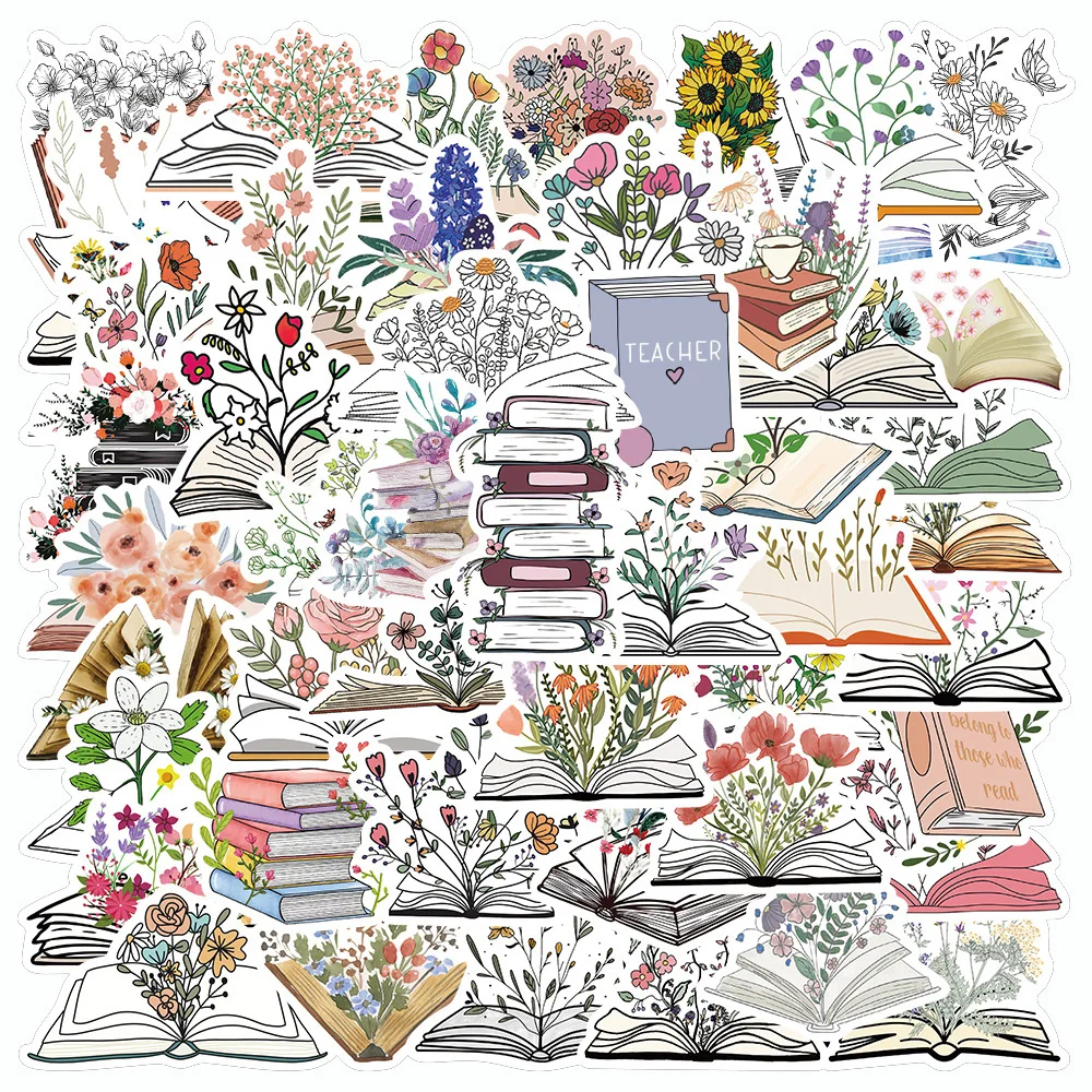 10/30/50 stücke INS Stil Cartoon Blume In Buch Aufkleber Ästhetische Wasserdichte DIY Laptop Scrapbooking Gepäck Nette Aufkleber Packs