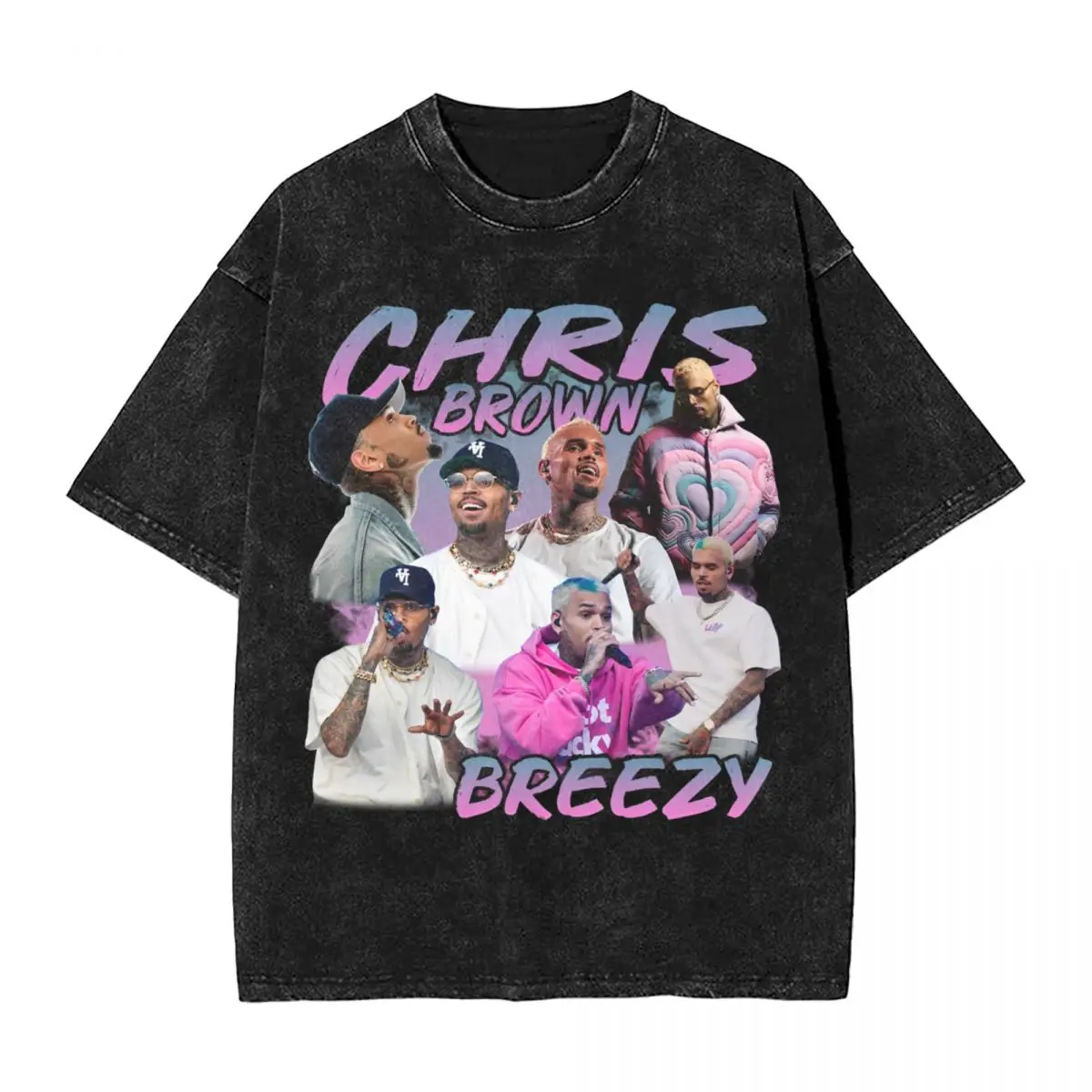 Washed T Shirt Rapper Chris Brown Vintage T-Shirt Harajuku 11:11 Tour 2024 Streetwear Short Sleeve Printed Tee Shirt Men Women