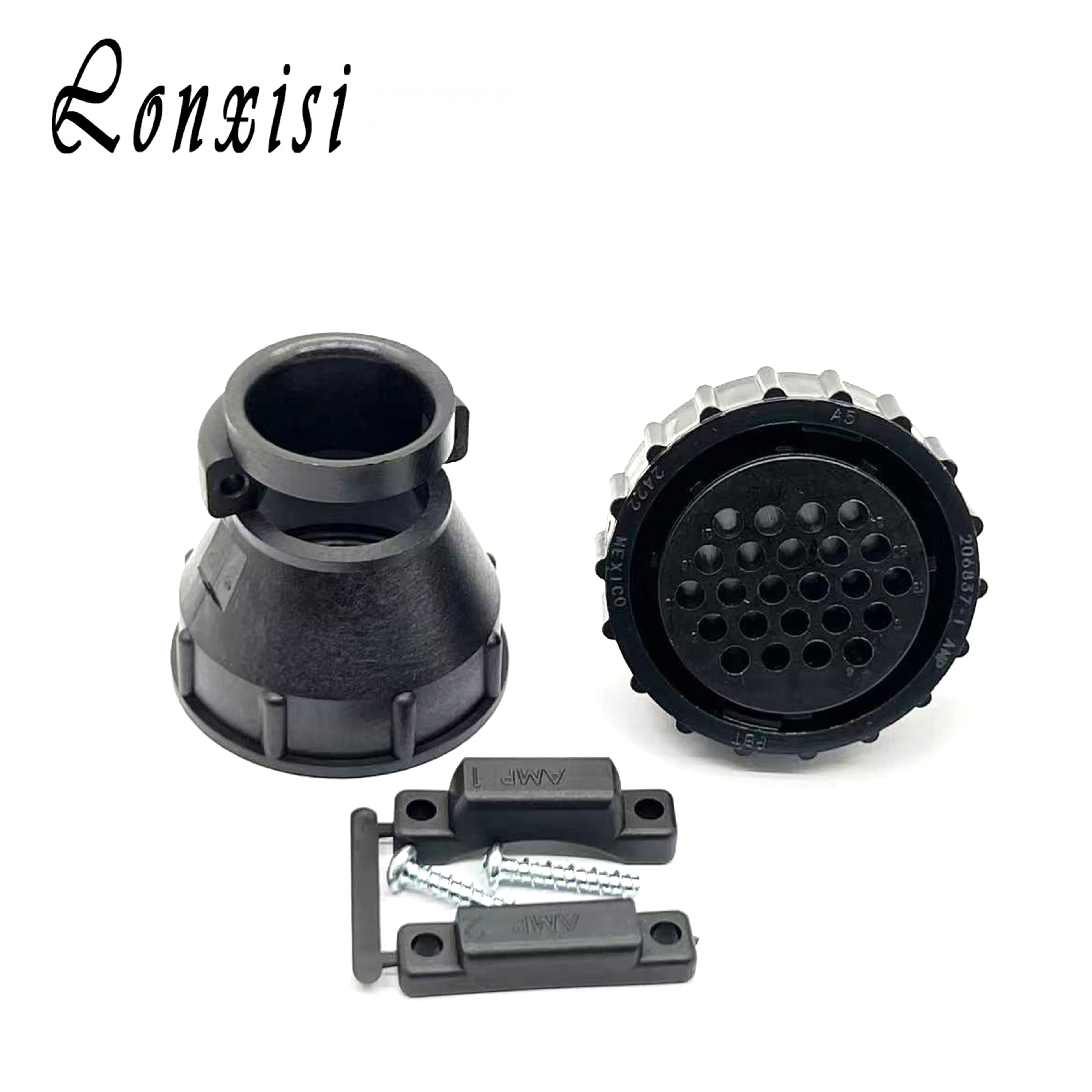 

1 Set 24 Pin TE 206837-1 206838-1 206138-8 Wiring Male Female Plug Black With Flange Connector or Tail Clamp