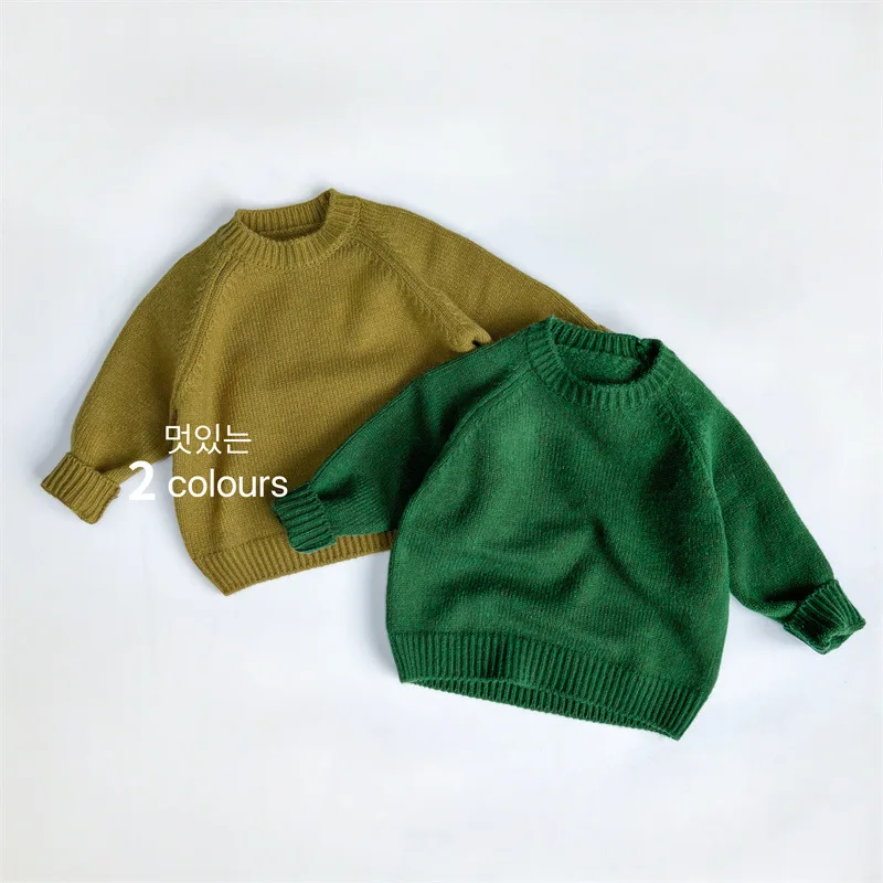 

Autumn Winter New Baby Boys Girls Solid Color Long Sleeve Sweaters Children Coat Kids Knitting Pullovers Tops