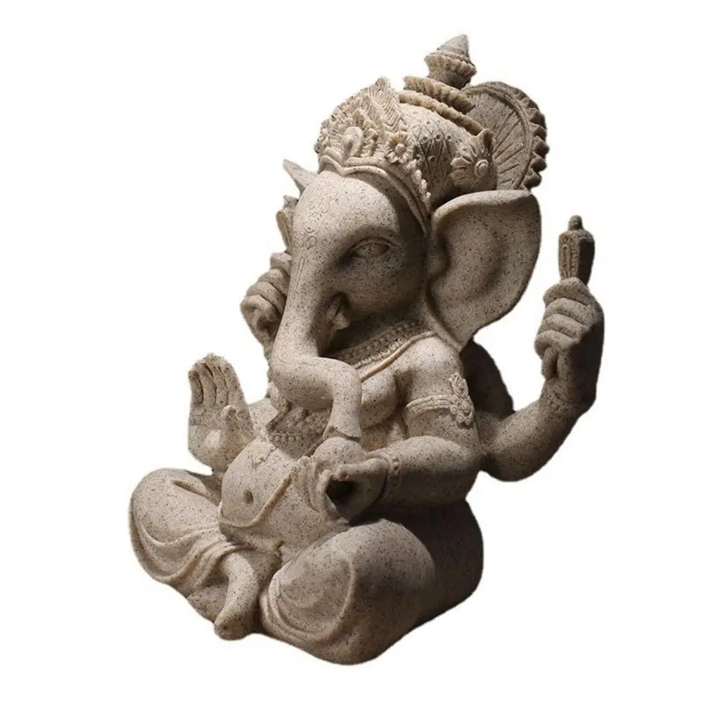 Elephant Figurine Sandstone Ganesha Sitting Meditation India Buddhist Figurine Ornament Sitting Posture Sandstone