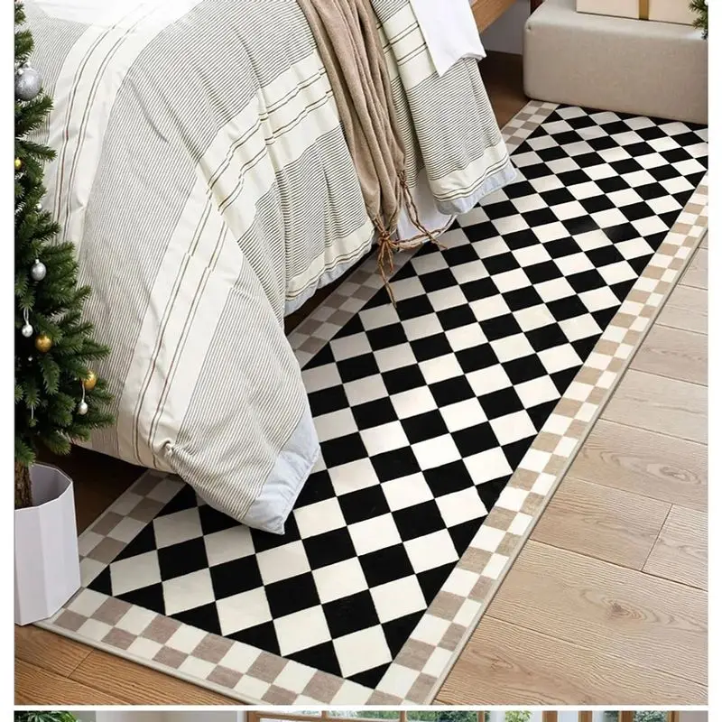VIKAMA Vintage Checkered Corridor Carpet - Durable Long Strip Kitchen Mat - Easy To Clean Bedroom Bedside Rug - Home Decoration