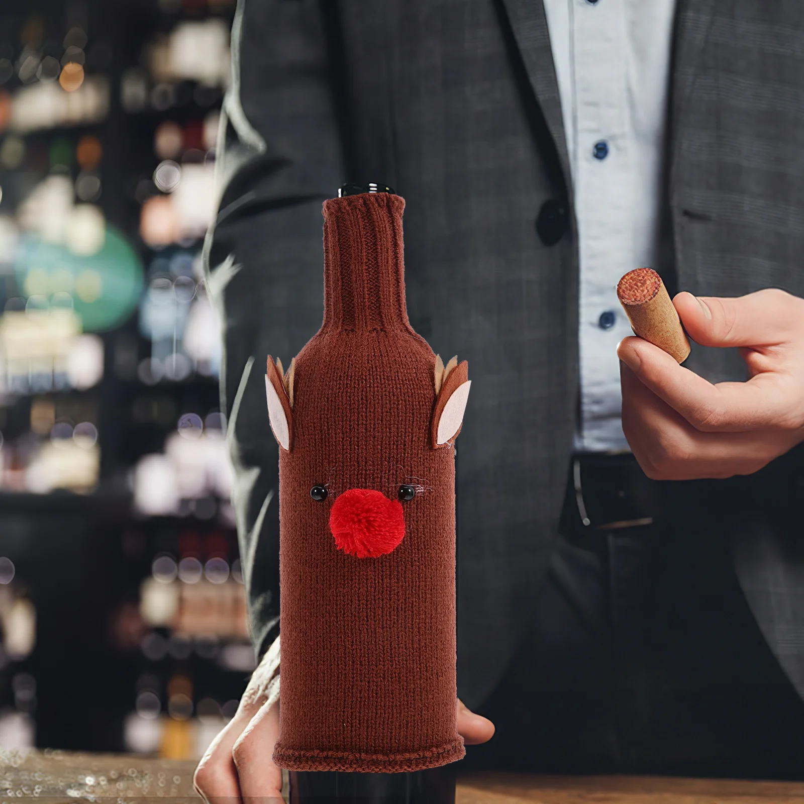 

Wine Bottle Cover Christmas Decorations Knitted Sleeve Decorative Holiday Sweater Label Elder