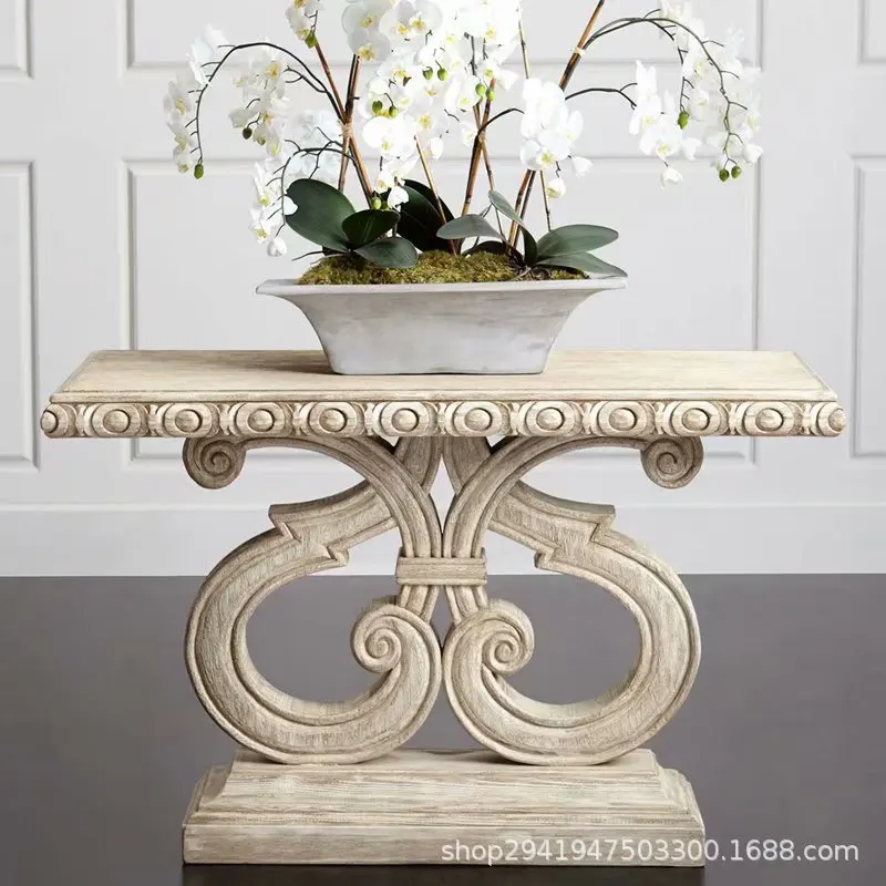 

Solid wood entrance table Custom furniture Oak carved entrance table foyer white old square decorative table