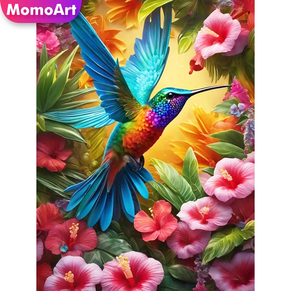 Momoart Diamant-Stickerei, Vogel, Tier, geeignet für Anfänger, Malerei, DIY, volles quadratisches, rundes Diamant-Mosaik, Blumen-Heimdekoration