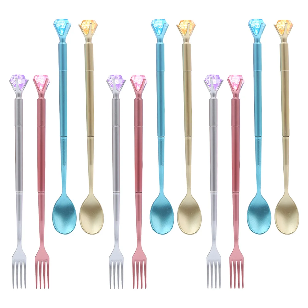 

12Pcs Diamond Tableware Designed Gel Pens Multipurpose Fork Spoon Shaped Creative Writing Pens Water Resistant Pigment Ink