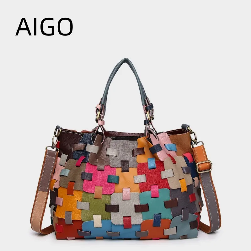 AIGO Vintage Ladies Handbag Casual Colorful Patchwork Design Random Stitching Shoulder Bag Female Tote Bag сумка женская bolsos