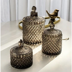 Dark Grey Crystal Glass Storage Jar with Cover Canned 600ML Diamond Cans Sugar Cotton Swab Box Household Organizer Decoration