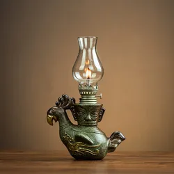 Sichuan-style Creativity Ceramic Butter Lamp Vintage Kerosenes Lamp Windproof Glass Retro Vintage Style Tea House Decoration