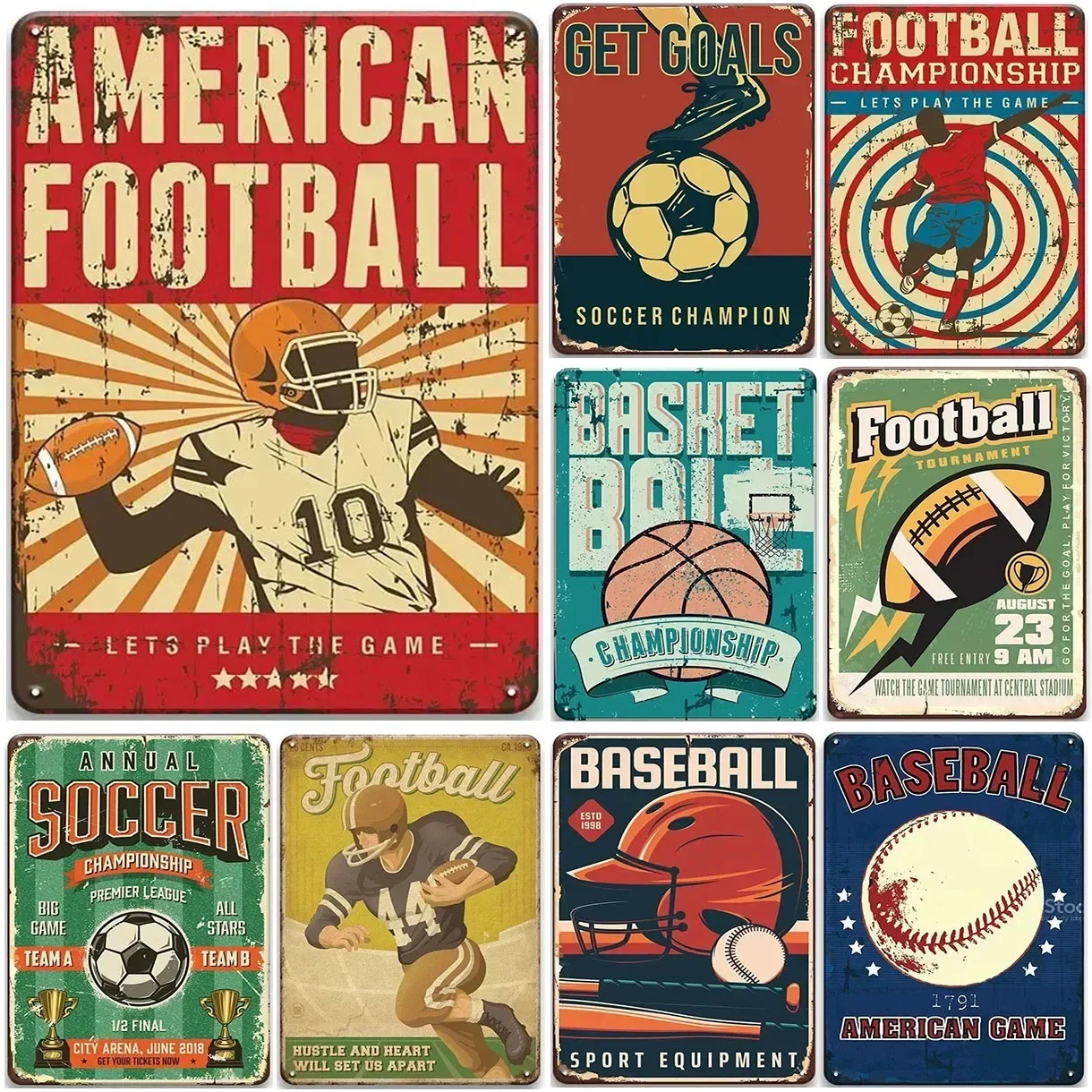 Plaque Metal Tin Signs American Football Wall Decoration Vintage Art Poster Iron Painting for Man Cave Home Cafe Garden Club Bar