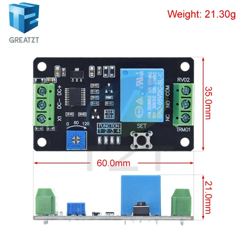 TRM01 Delay Timer Relay Multi-functional Delay Time Relay Self-locking Relay Delay Trigger Delay Relay DC 5V/12V/24V(Optional)