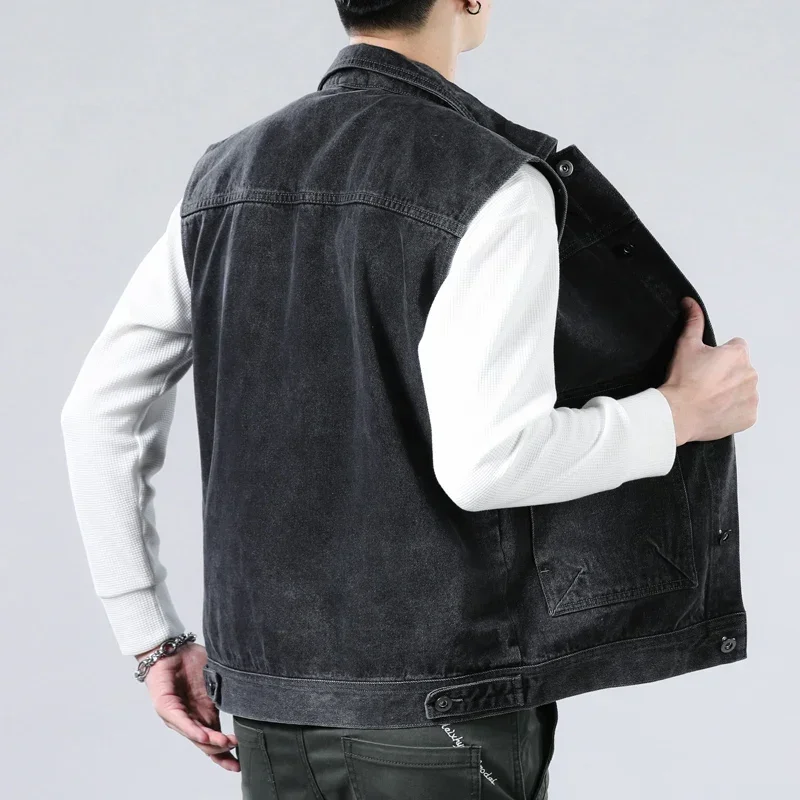 Spring Vintage Design Mens fallow Denim Vest Male Retro Sleeveless Jackets Men Ripped Hole Button slim Jean Waistcoats Clothing