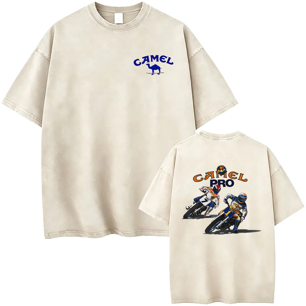 Camel Motorcycle Washed T-Shirt Herren Damen Kleidung Mode Hip Hop Oversized Rundhals-T-Shirts Unisex Casual Vintage Streetwear – Detail 7