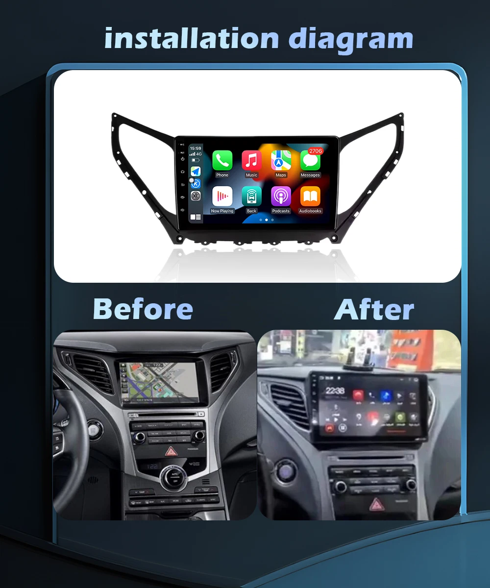 Wireless CarPlay For Hyundai Azera 2014 -2018 Android 16 Car Radio Multimedia Video Player Navigation GPS WIFI BT 9 inch Screen