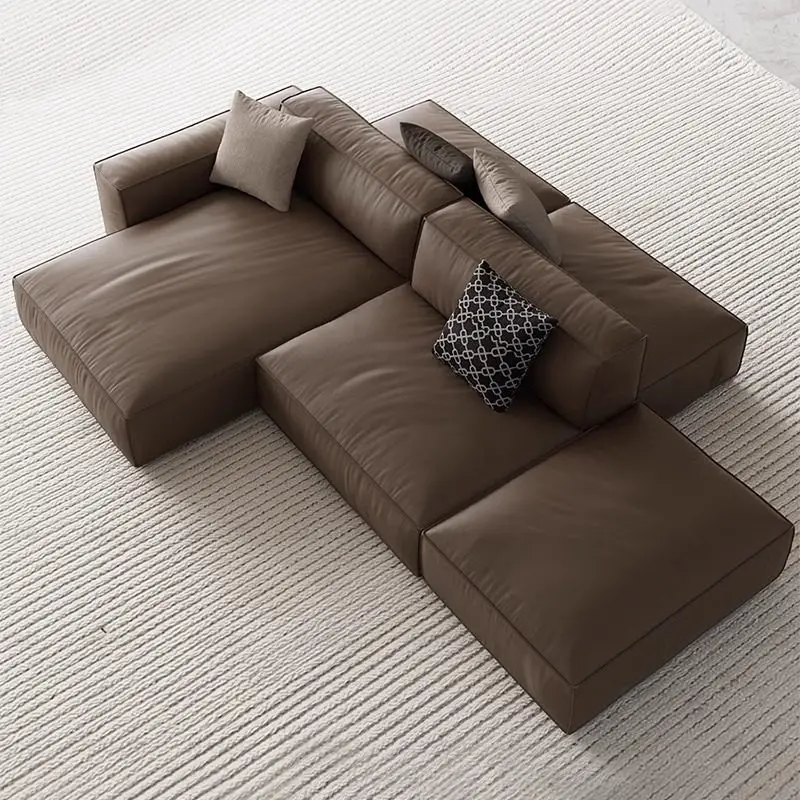 Italian minimalist tofu sofa, large flat leather island sofa