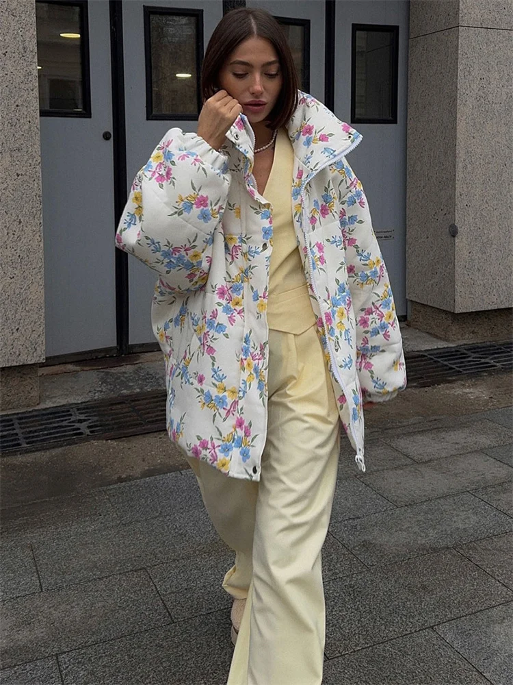 Tossy Winter Printed Fashion Jackets Outwear For Women Loose Contrast Zipper Pocket Loose Overcoat Female Warm Coat Jackets 2025