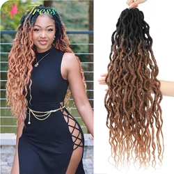 X-TRESS Goddess Wavy Locs Crochet Hair Ombre Brown Pre-Looped Curly Soft Faux Locs Dreadlocks Synthetic Braiding Hair Extensions