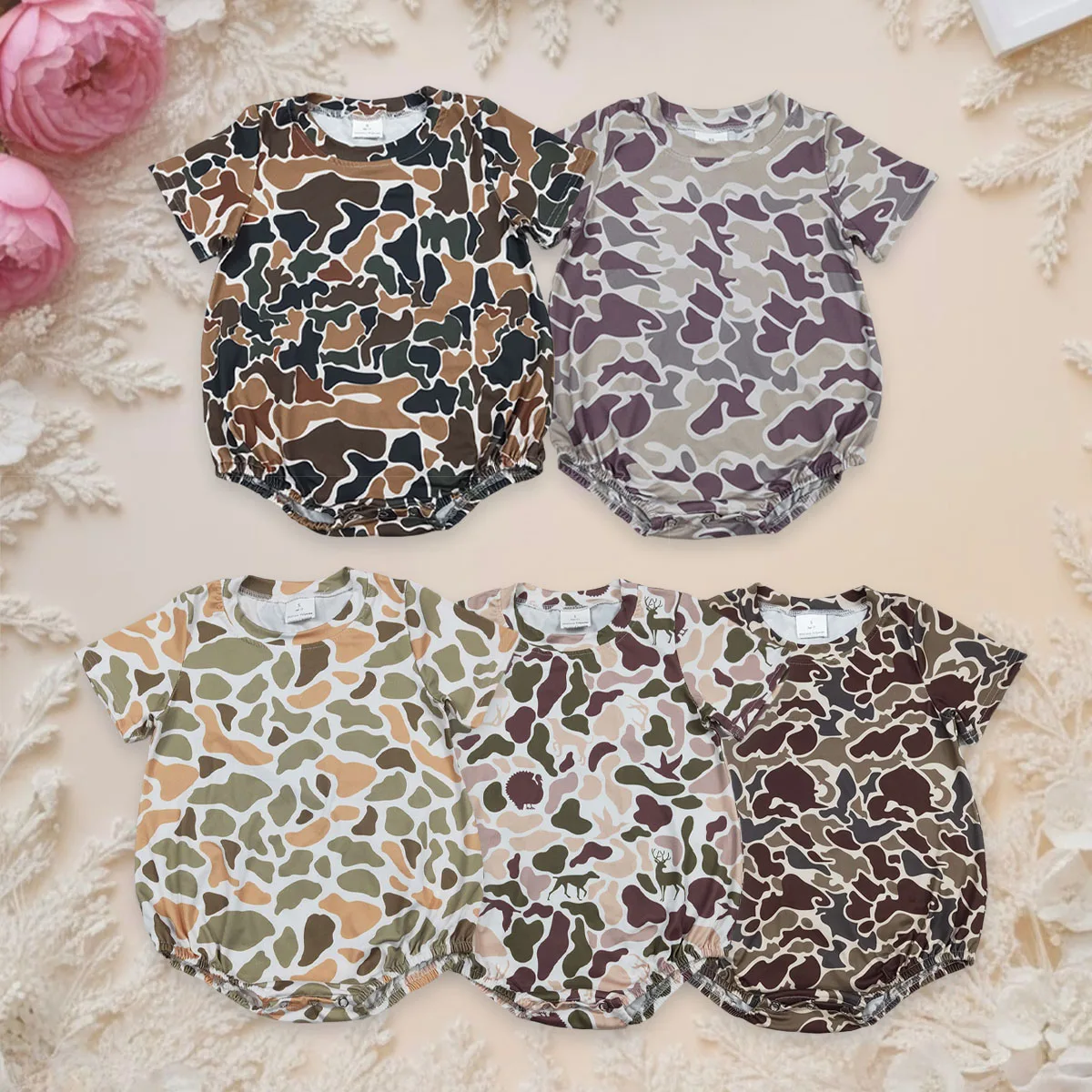 

Kids Clothing Sibling Baby Boy Short Sleeves Southern Camo Rompers Newborn Bodysuit Children Toddler Button up Bubbles Jumpsuit