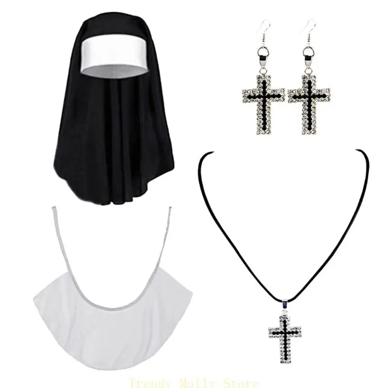 N5KB女性NUNコスプレ衣装ヘッドピースクロッシングペンダントネックレスカラーストッキング