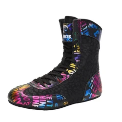 High Tube Color Printing Adult Boxing Shoes Small Size 31-45 Luxury Breathable Wrestling Sneakers SAMBO Squat Gym Fitness Boots