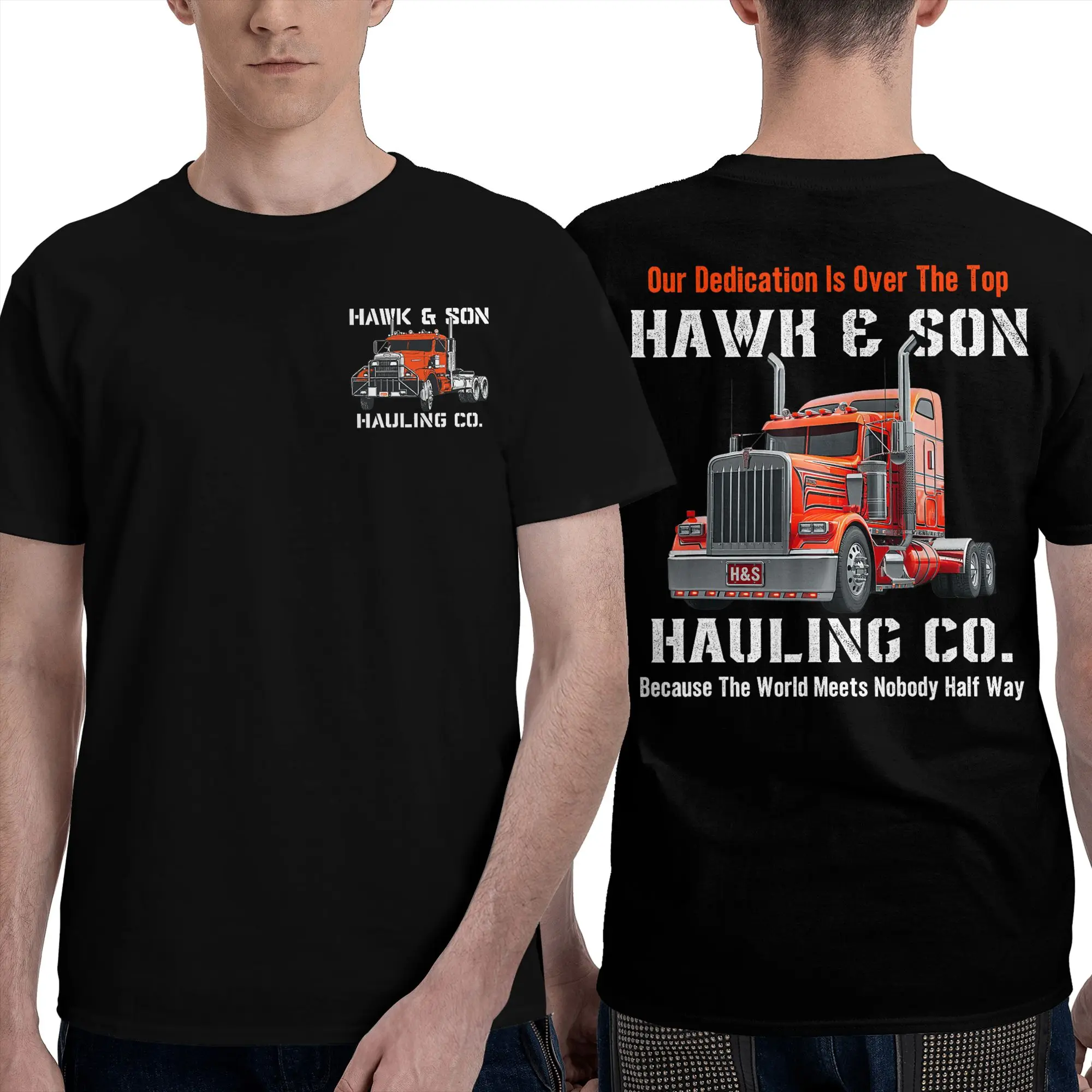 Men T-Shirt Hawk and Son Hauling Company Big Rig Pride Semi Truck Driver T-Shirts Harajuku  Summer Tees Vintage Cotton Tops