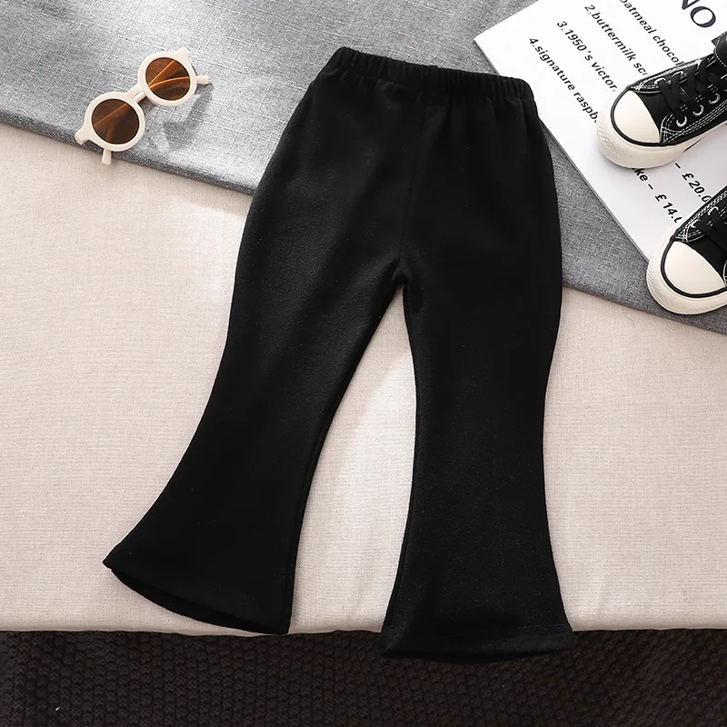 Korean Style Girls Elastic Legging Spring Autumn Solid Color Flat Waist Micro Flare Pants For Toddlers