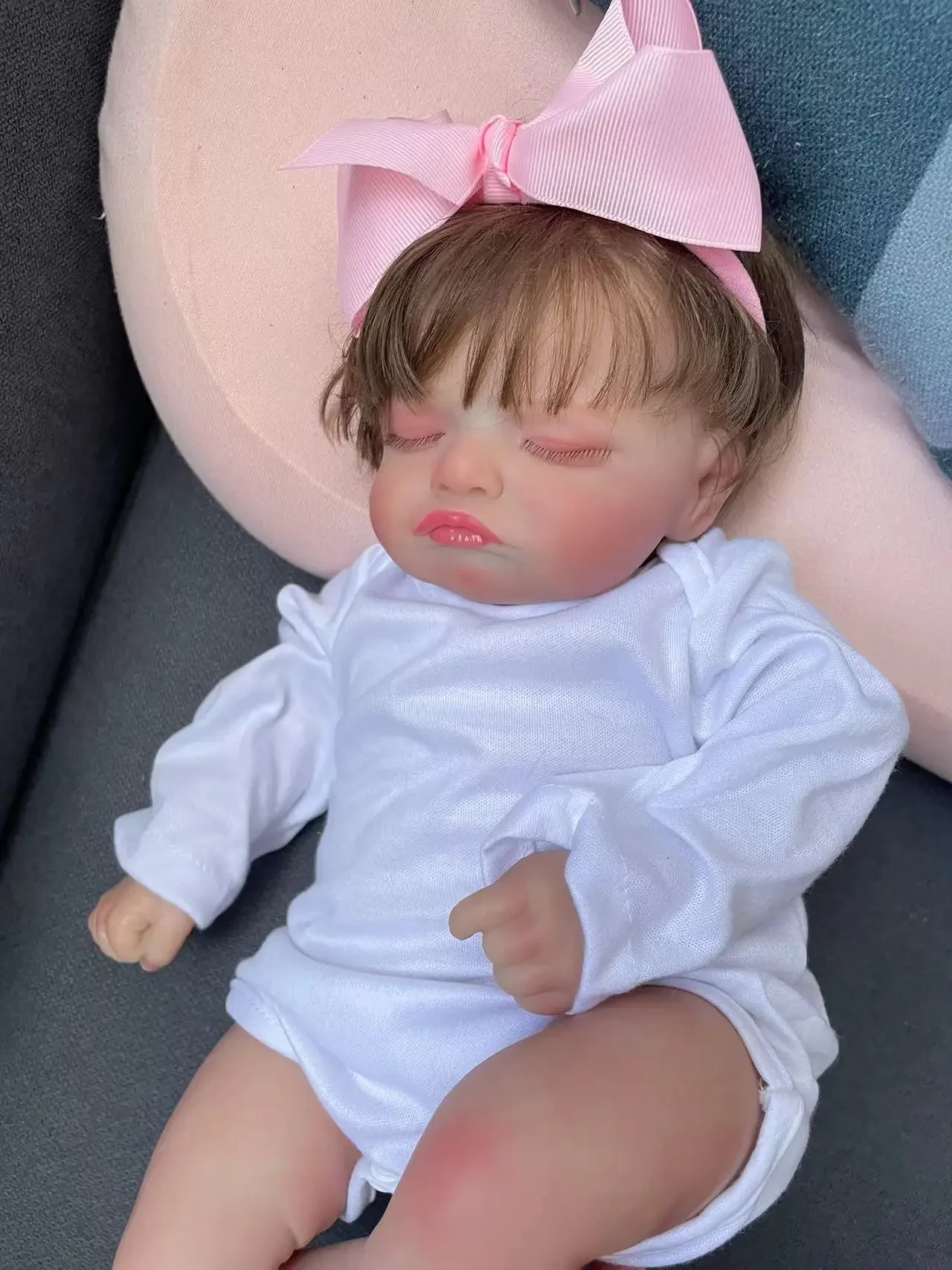 45cm Rosalie zachte stoffen lichaam levensechte pasgeboren herboren pop meerdere lagen schilderen 3D huid met zichtbare aderen handgeworteld haar