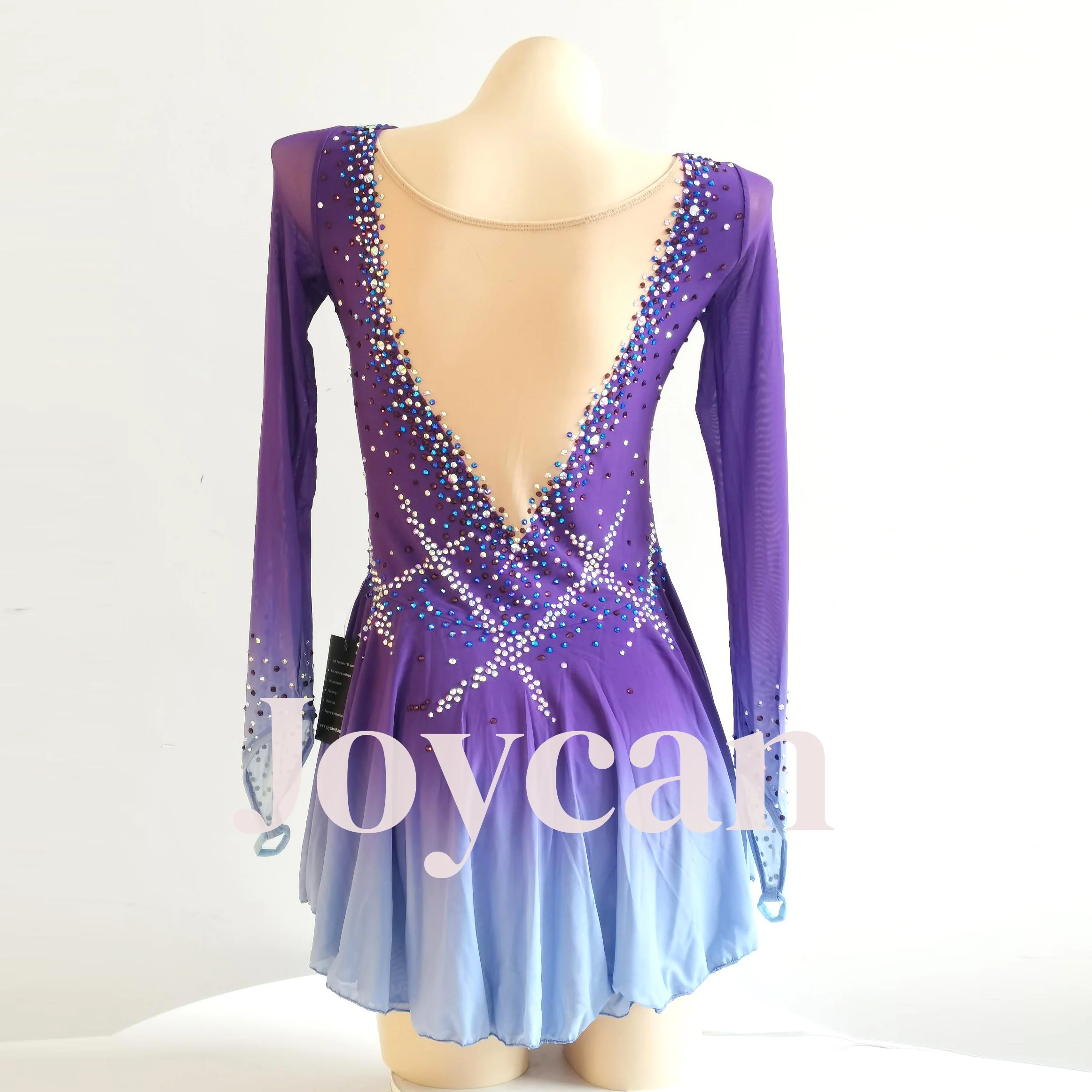 JoyCan Ice Figure  Skating  Dress Girls Purple Spandex Stretchy Competition Dance Wear Customized