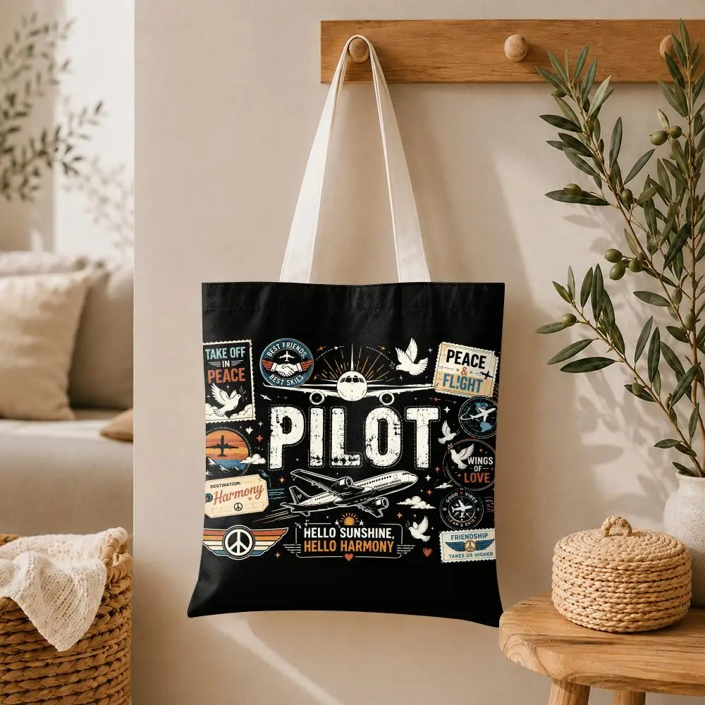 Peace & Flight Design Art Storage Bags Large Capacity Canvas Tote Bag Double-Sided Print Shoulder Handbag for Daily Shopping