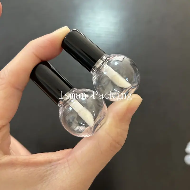 50Pcs unique cute mini transparent light bulb lip gloss container kids black candy lipgloss packaging wand tubes with brush 5ml