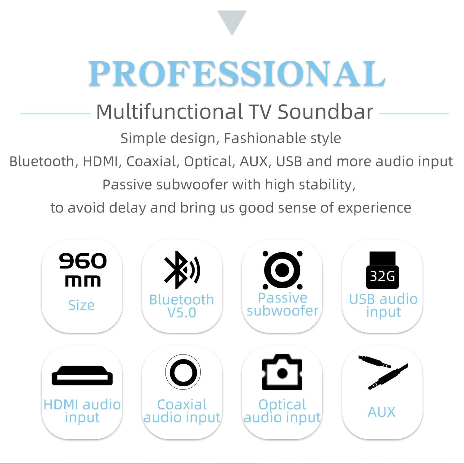 Wireless LCD TV Soundbar with Subwoofer Box, Two HF Speakers, Two MF Speakers, a Guiding Tube and Heavy Bass Speaker