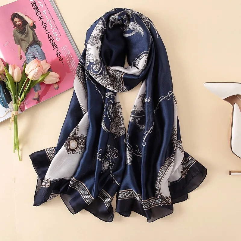 Spring Scarf Women\'s Luxury Design Scarf Silk Smooth Scarf Soft Muslim Headband Shawl Beach 85x180cm