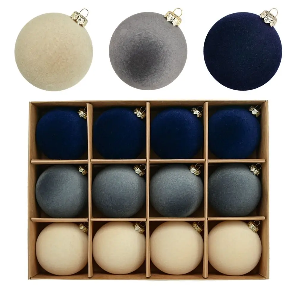 

12pcs 6cm Velvet Christmas Ball Pendant Shatterproof Flocked Christmas Balls Ornaments DIY Reusable Xmas Tree Hanging Ornaments