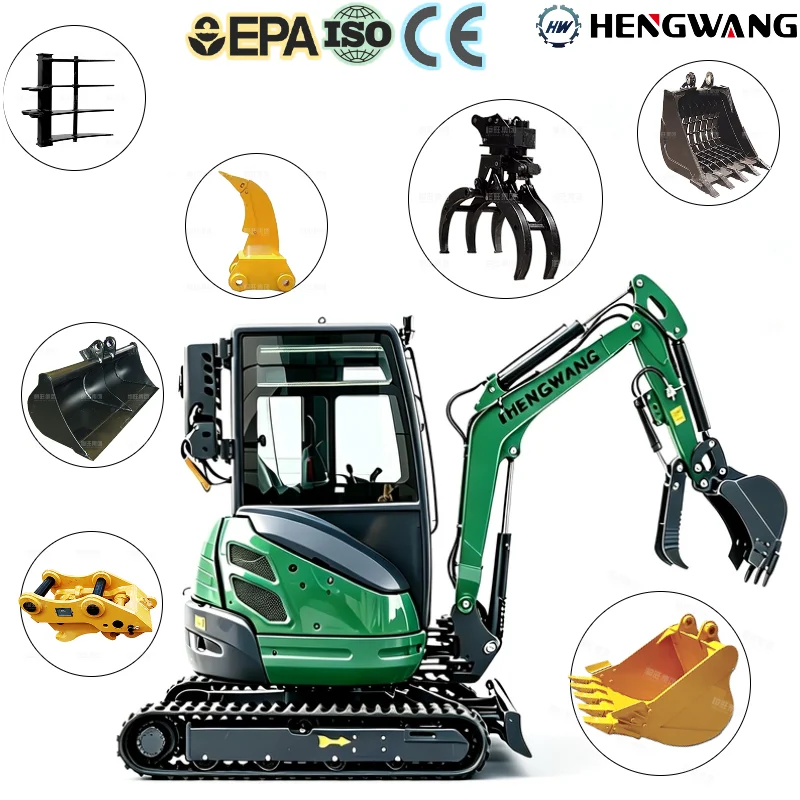 2.5t Mini Crawler Excavator Enclosed Cab Hydraulic Small Excavator Multi Functional Micro Digger With Full Attachments For Garde